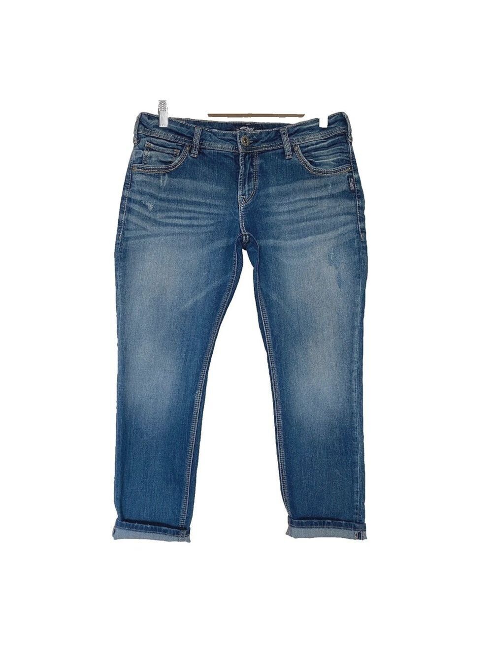 Silver Sam Boyfriend Jeans Cropped Distressed Women's 29X25